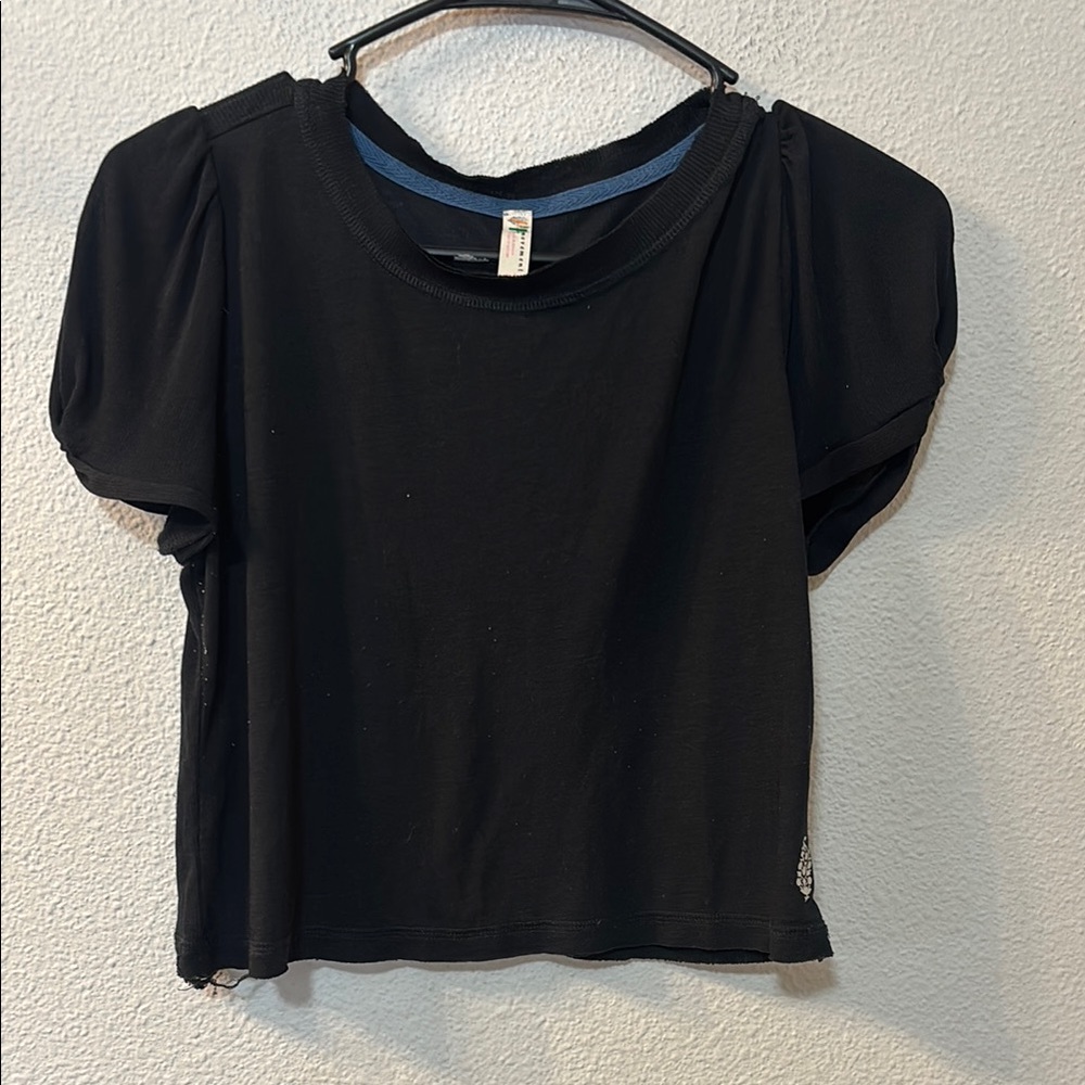 Free People Movement Black Boxy Puff Sleeve Crop Top